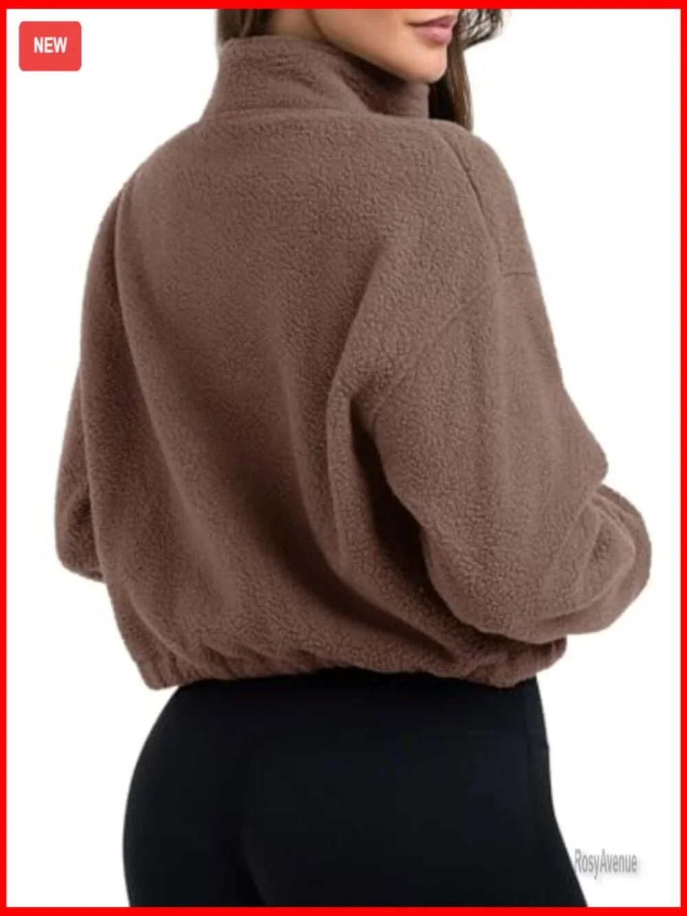 Women Fleece Sherpa Zip Up Cropped Jacket Full Zip Stand Collar Trendy Cozy - Picture 3 of 7